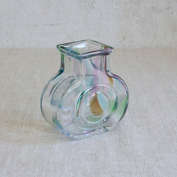 Top down view of a Finnish modern glass vase by Helena Tynell, Bora Bora model, handmade at Riihimäki and prized by international collectors of Nordic design. For sale in the UK.
