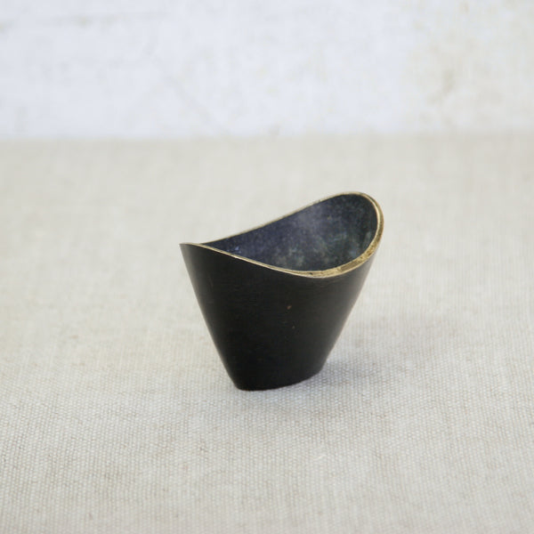 Walter Bosse brass decorative vessel with flared triangular silhouette, produced in Vienna by Herta Baller.