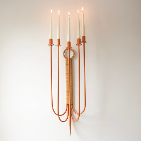Impressive MidCentury Modern Arthur Umanoff wall candelabra. Each arm of the candelabrum gracefully fans out from the central bar, creating a visually stunning display.