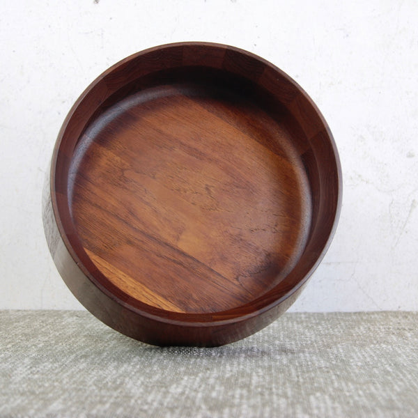 Interior of hand-turned staved teak bowl by Jens Quistgaard for Dansk. A refined Danish modern piece that defines mid-century elegance.