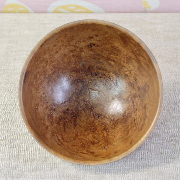 Richard Raffan elm burl bowl viewed from above, revealing the irregular knots, swirling figuring and natural variations within the timber.