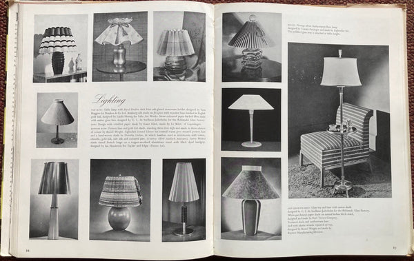 Double page spread in Decorative Art: The Studio Year Book 1943–1948 illustrating Kaare Klint's Model 301 table lamp for Le Klint, Denmark.