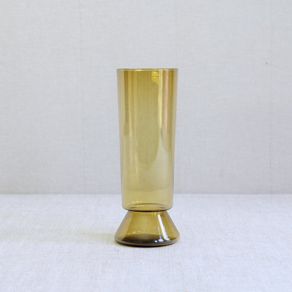Vintage Kaj Franck turn mould blown model 1428 Modernist vase in amber-yellow-ochre coloured glass produced by Nuutajarvi Notsjo, 1960s.
