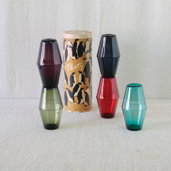 Kaj Franck Party-set with colourful harlequin-style cocktail glasses, an exuberant example of post-war Finnish utility glass.
