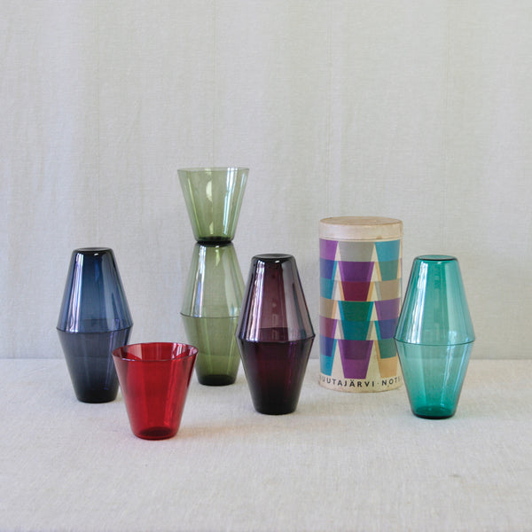 Kaj Franck Toive gift box and model 2744 glasses, an exuberant combination of 1950s Finnish glass and graphic design, photographed for Art & Utility.