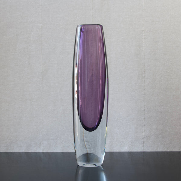 A Large purple Sommerso vase designed by Gunnar Nylund for strombergshyttan, Sweden, in an organic Modern form