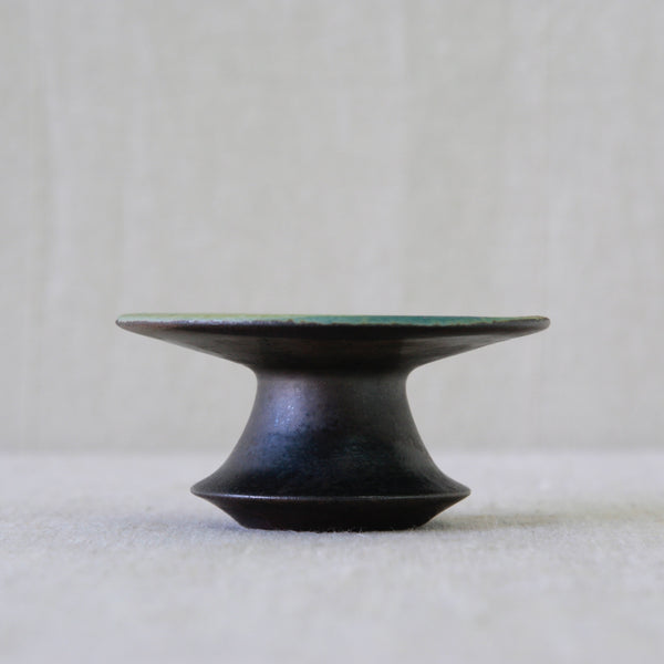Handmade Arabia studio ceramic by Liisa Hallamaa, combining a precisely sculptural form with expressive and freely varied glazing.