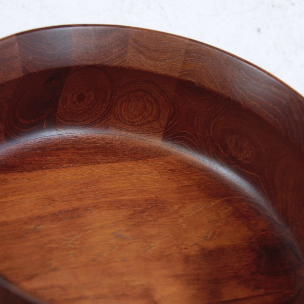 Finger sections of staved teak on a Mid-century teak salad bowl by Jens Quistgaard for Dansk Designs. Handmade Danish craftsmanship with warm modernist appeal.