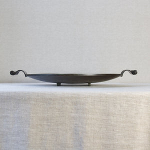Straight on shot of an opulent Swedish Grace bronze platter designed by Einar & Sune Bäckström 