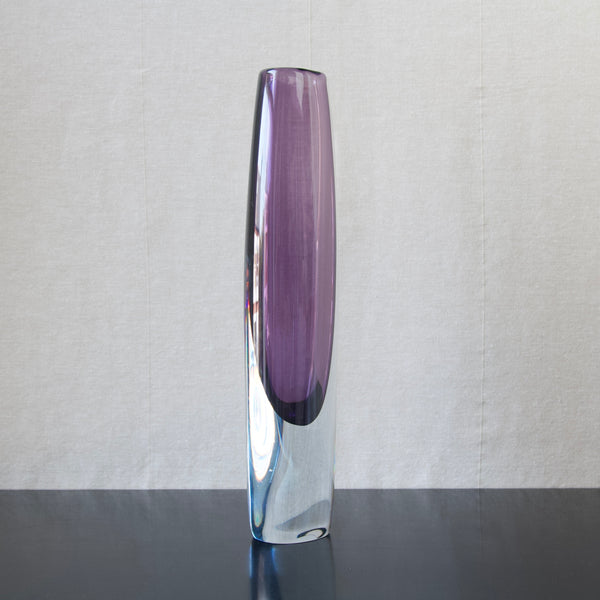 Tall, thin glass vase from Strombergshyttan designed by Gunnar Nylund, 1950's