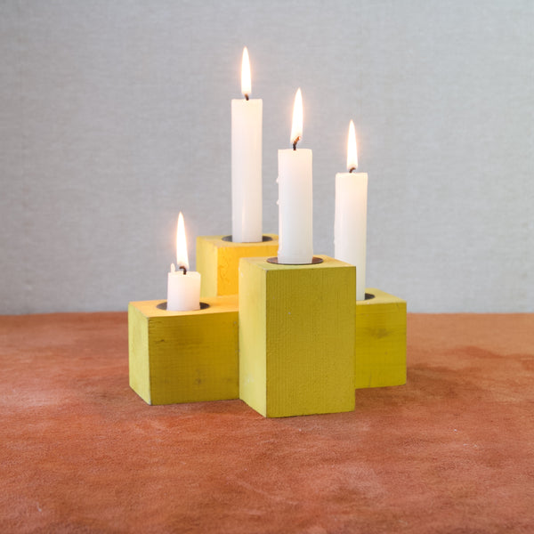 Modernist yellow pine candleholder designed by Erik Höglund for Boda Trä, Sweden, 1960's