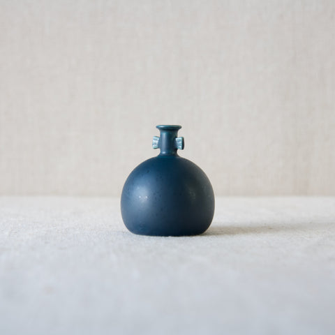 Gunnar Nylund Rorstrand Sweden miniature navy blue spherical vase with lug handles