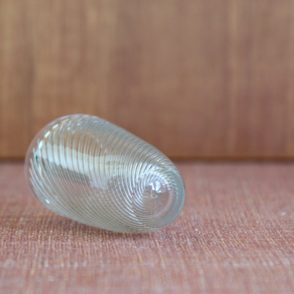Detailed view showing base / foot of the Scandinavian Vire vase’s twisting filigree bubbles designed by Kaj Franck.