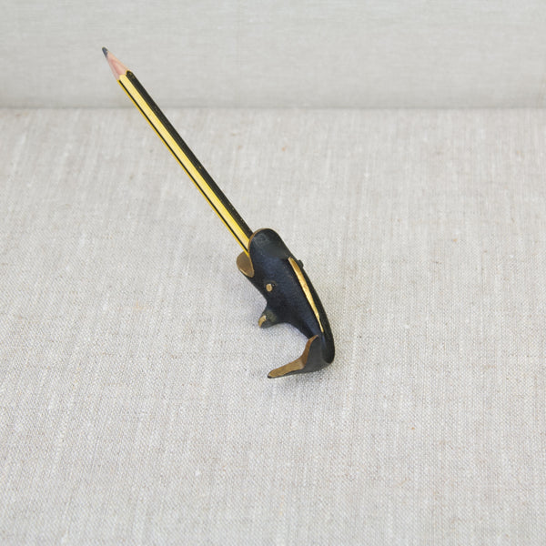 Mid Century Modern Walter Bosse Baller Austria fish pen holder, 1950's, holding yellow pencil