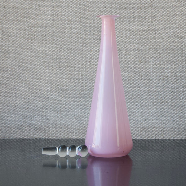 Opaline elegant pink glass decanter by Nanny Still from her Tzarina series, 1963, Riihimaen Lasi Oy