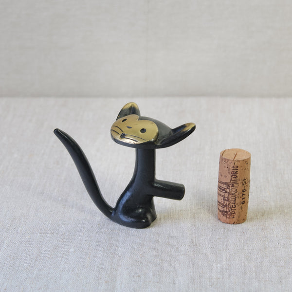 Walter Bosse vintage German cat corkscrew opener, 1960's, made from patinated brass