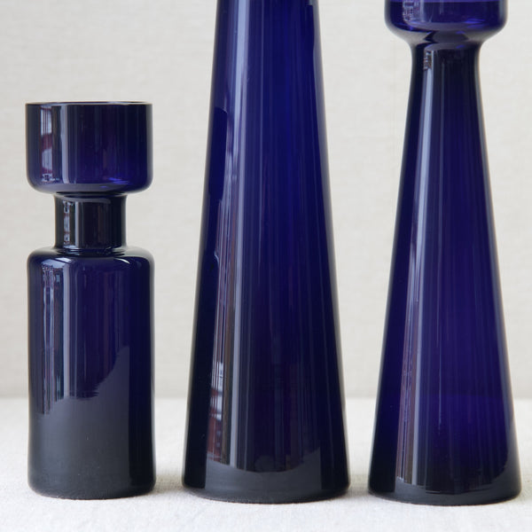 Group of dark purple geometric glass vases by Kaj Franck and Saara Hopea, Finland