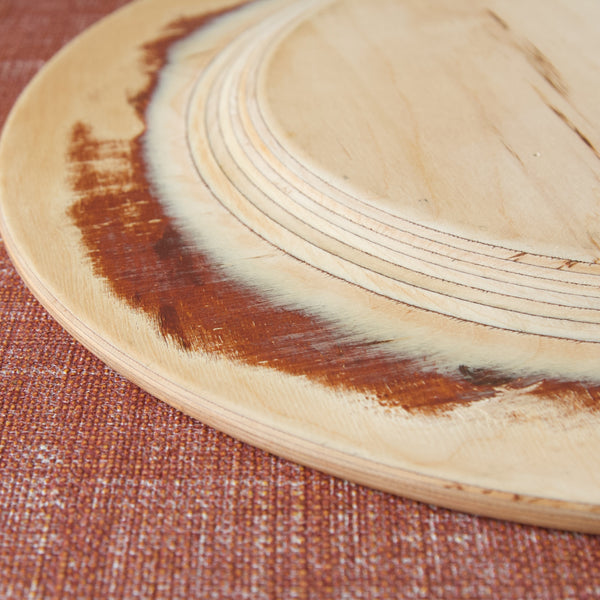 A beautifully subtle and timeless MidCentury Modern Scandinavian serving platter by Eero Saarinen and Keuruu. Bring a touch of architectural elegance to your table decor with this practical plywood circular tray.