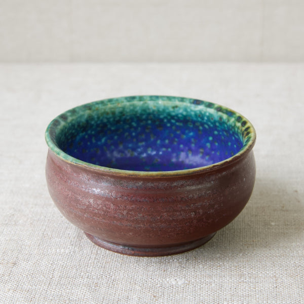 Arabia Finland studio ceramic bowl by Anja Juurikkala, 1950's, with bright blue internal glaze.