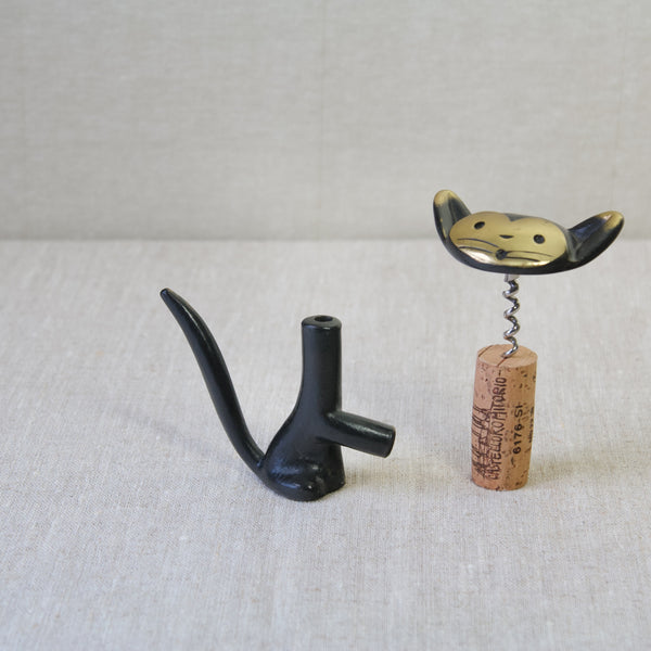 Modernist Walter Bosse brass cat bottle opener corkscrew, designed and made in Germany 1960