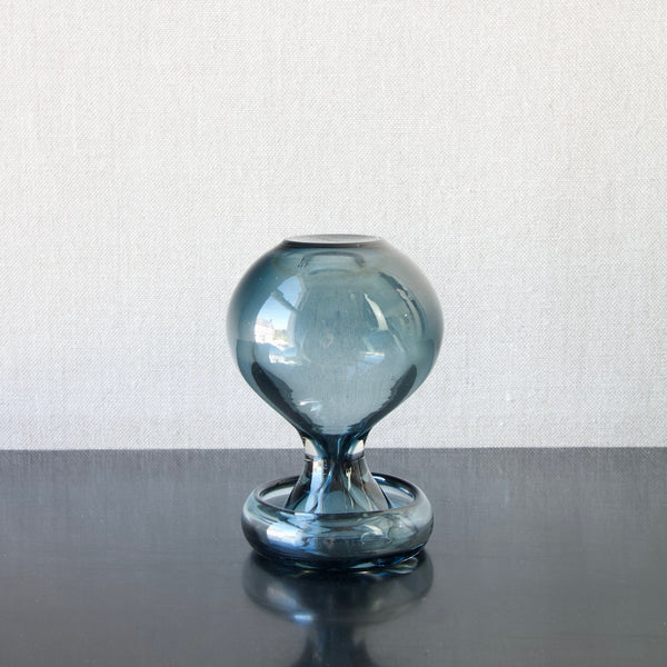upturned Nanny Still steel blue Porriainen glass vase from Riihimaen Lasi Oy, Finland, 1963