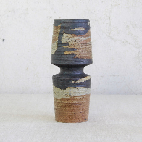 Annikki Hovisaari Hourglass Vase with Amber Orange Chocolate Glaze Scandinavian Mid-Century-Modern.