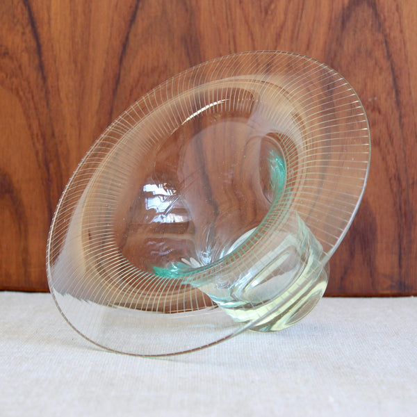 Nordic hand blown glass bowl by Helena Tynell engraved rim early 1950s design sought after by Japanese and Korean collectors