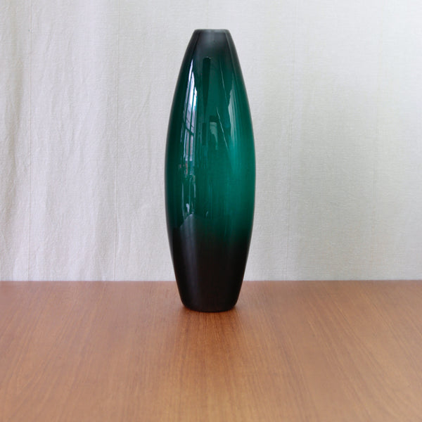 41cm tall Per Lütken vase for Holmegaard Denmark, an exceptionally large Scandinavian Modern design in richly coloured green glass.