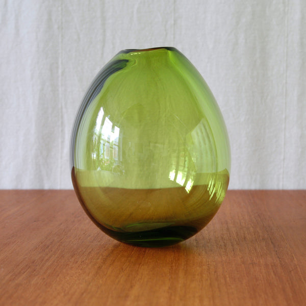 Per Lütken Majgrøn vase for Holmegaard Denmark, the vivid May Green colour giving the rounded form a particularly decorative quality.