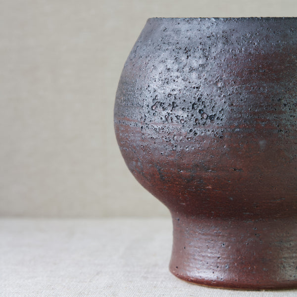 Detail of pitted highly textured glaze on Arabia Finland handmade studio pottery by Liisa Hallamaa