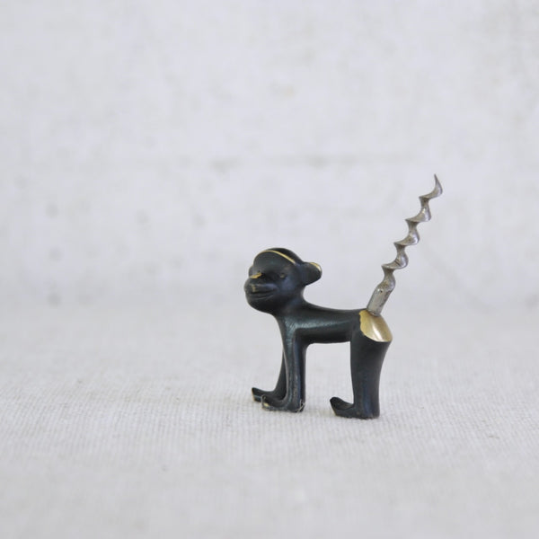 Playful and functional Walter Bosse brass monkey corkscrew from the 1950s; a quality Herta Baller piece prized by collectors of mid-century European design.
