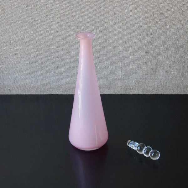 Nanny Still pink milk glass Tzarina decanter, produced at Riihimaen Lasi Oy Finland
