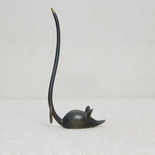 Walter Bosse patinated brass pretzel holder in the shape of a mouse, made by Herta Baller in Austria