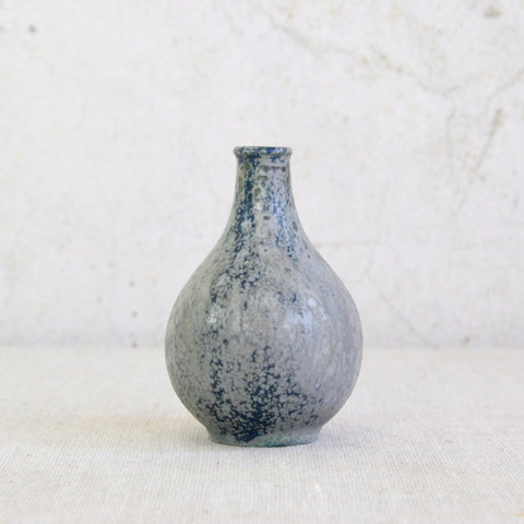 Lead image of an Arne Bang stoneware vase Model 71 with organic bulb shape and Scandinavian design glaze in grey-blue tones.