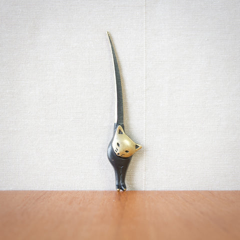Profile image of a large stylish MidCentury Modern letter opener in the form of a cat. Design by Walter Bosse for Herta Baller. Rare 1950s Austrian design.