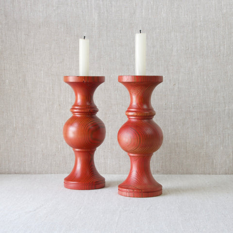 Red pine candlesticks by lena Larsson for Boda Tra, Sweden, 1960's