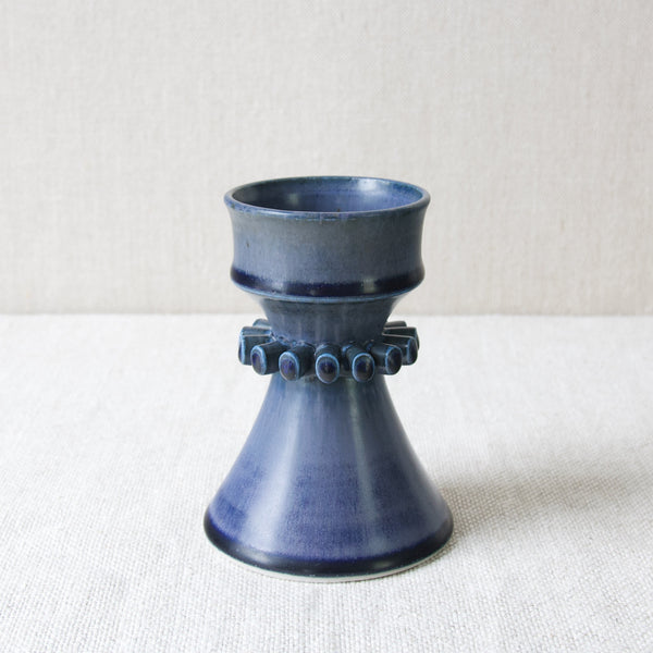 Retro blue glaze vase by Hertha Bengtson, a handmade studio pottery from Höganas
