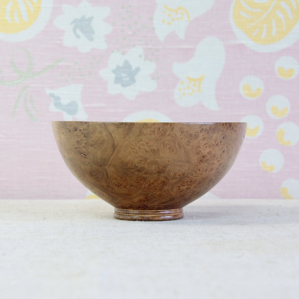 Hand-turned elm burr bowl by British woodturner Richard Raffan, showing the extraordinary natural pattern and colour of the timber.