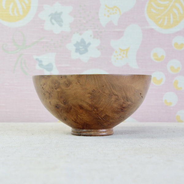 1979 elm burl bowl by Richard Raffan, an early example of British studio woodturning combining sculptural form with functional design.