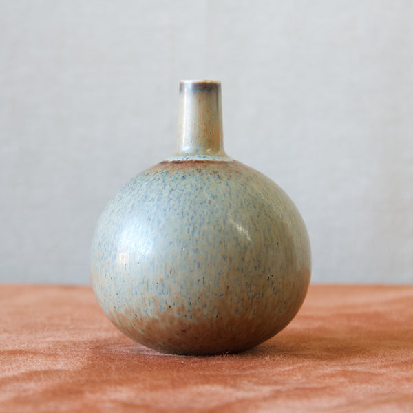 Modernist Scandinavian ceramic vase designed by Carl-Harry Stålhane for Rorstrand, Sweden, produced in the 1950's with a typical haresfur green-grey glaze