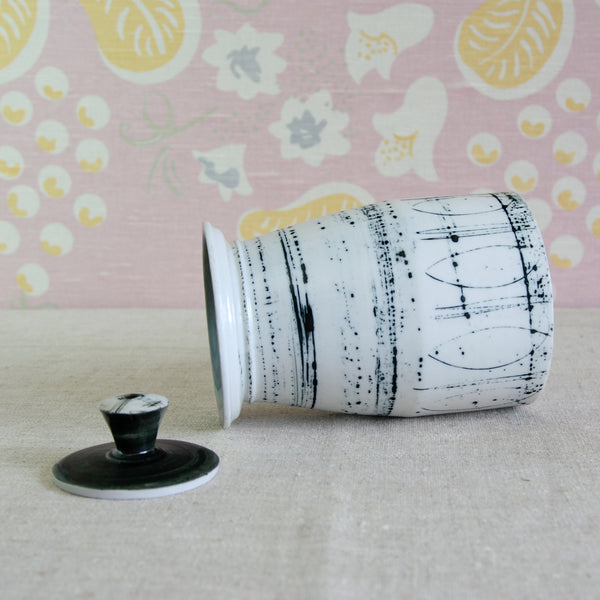 Susan Parkinson Medium Storage Jar model 103 in hand-decorated porcelain, circa 1960