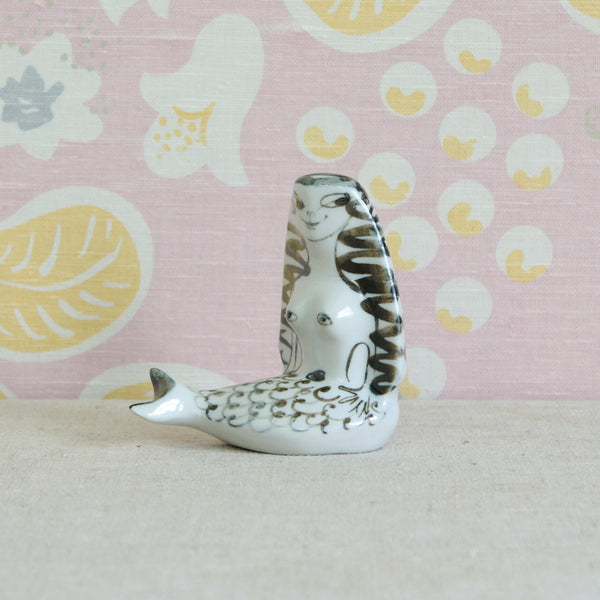 Susan Parkinson Small Mermaid porcelain figurine, created at Parkinson Pottery circa 1955
