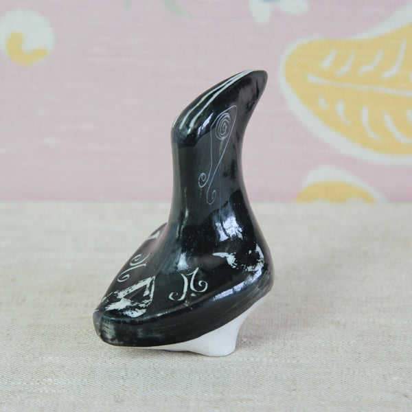 Susan Parkinson black Toucan with characteristic hand-decorated wax-resist surface