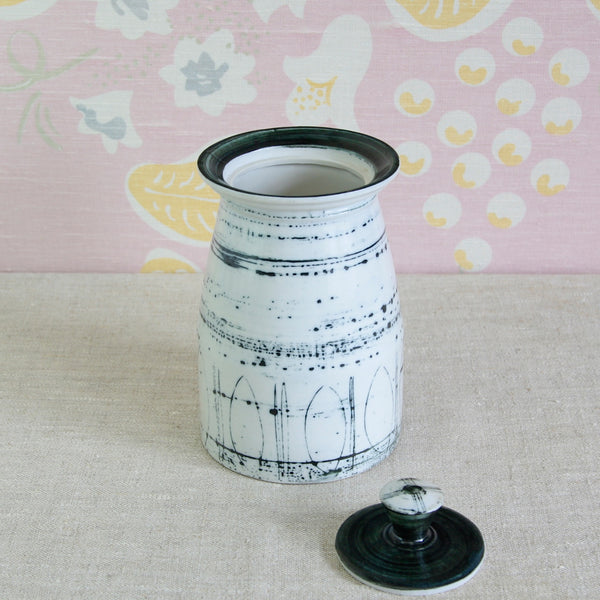 Susan Parkinson Medium Storage Jar showing the expressive decorative style of Parkinson Pottery