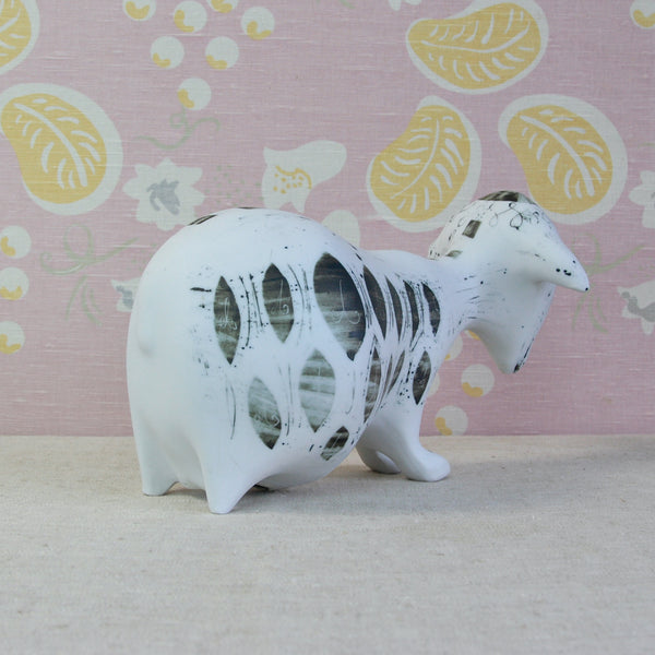 Backside of Susan Parkinson Model 8 porcelain Sheep, based on the exaggerated form of a pregnant Greek ewe