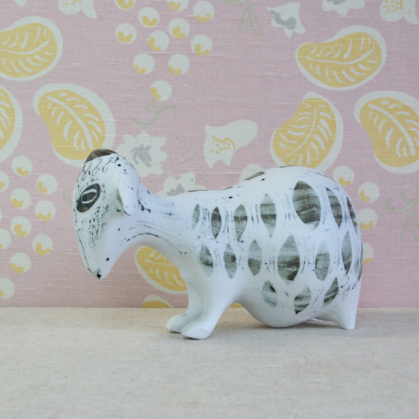 Rare Susan Parkinson Pregnant Sheep with exaggerated proportions and a striking Modernist sculptural form. For sale from Art & Utility, the leading dealers of Richard Parkinson Pottery.