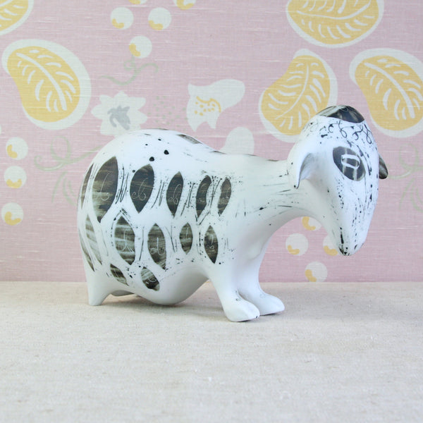 Susan Parkinson porcelain Sheep with geometric squares, ovals and expressive wax-resist decoration