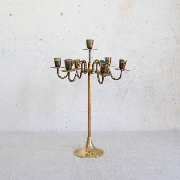 Tall brass candelabra, Swedish seven-headed mid-century modern design from the 1950s.