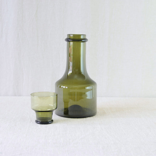 Tapio Wirkkala Rengaskaula bottle and model 2008 glass for Iittala, available from UK Scandinavian and mid-century design gallery Art & Utility.