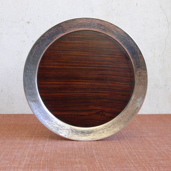 Tapio Wirkkala TW142 tray with solid silver collar and macassar ebony centre, produced by Kultakeskus in Finland
